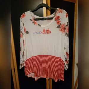 3X Floral and Striped Women's Top
